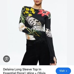 Alice + Olivia Black Multicolor Floral Long Sleeve Top